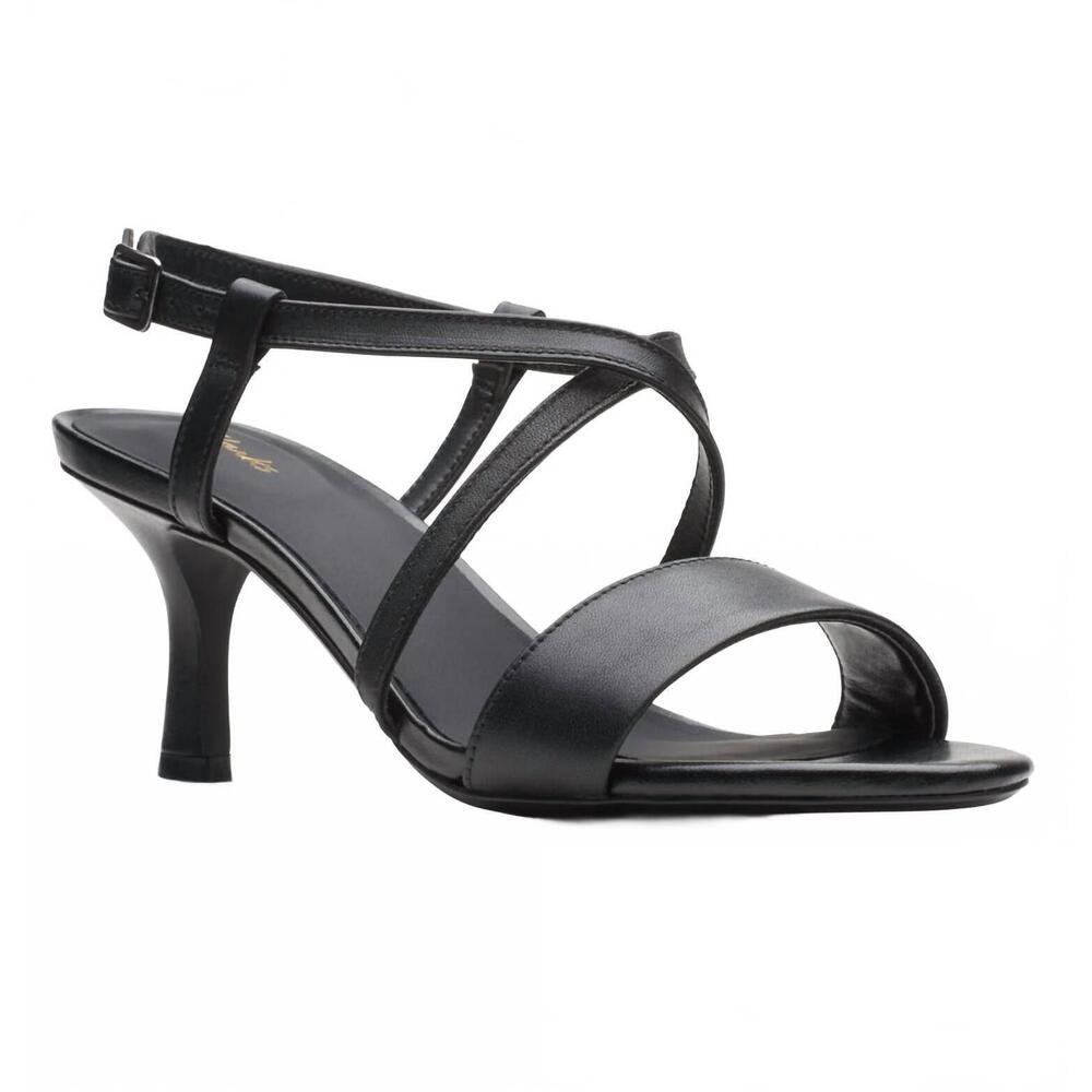 NEW CLARKS women's amali buckle heeled sandal in black leather